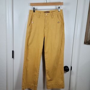 Judy Blue Marigold Wide Leg Cropped Pants 7/27 High Rise Garment Dyed Yellow